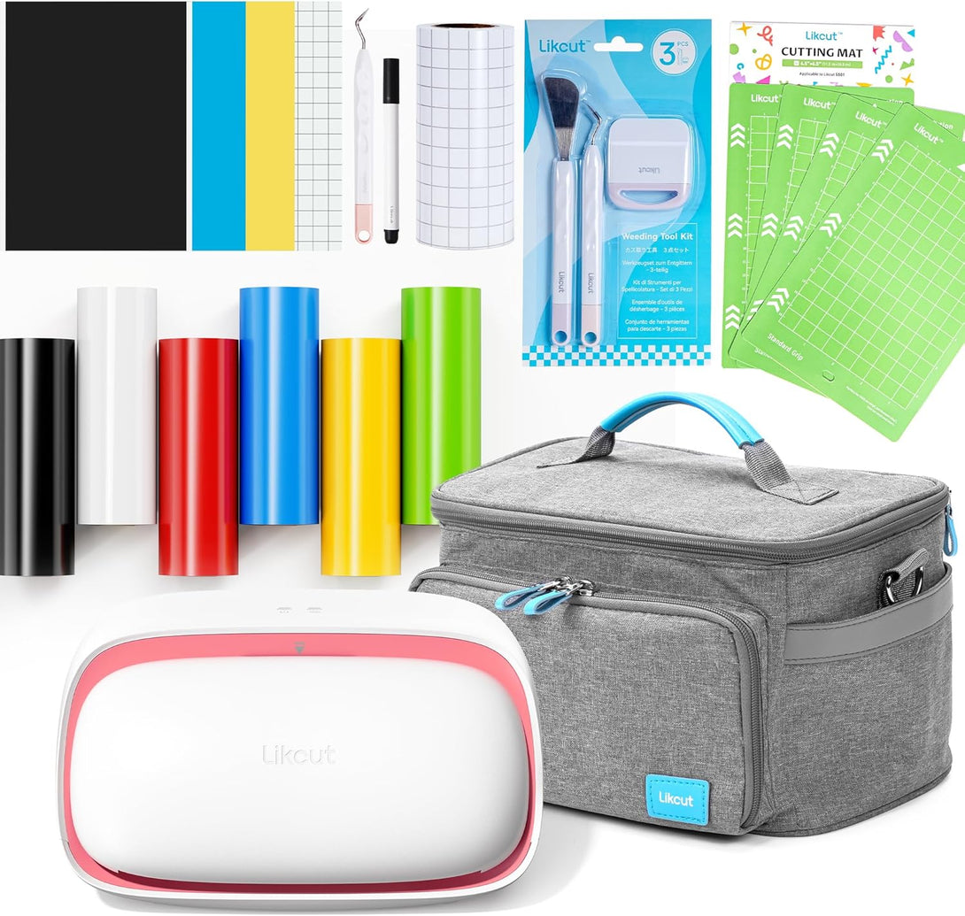Vinyl Cutter Machine Creator Bundle with Carrying Case & Accessories, User-Friendly Sticker Maker Set, Portable Vinyl Printer for Sticker Joy Craft & Home Decor, School Project - Likcut