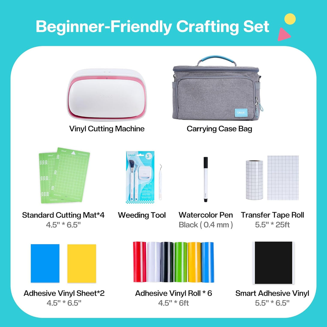 Vinyl Cutter Machine Creator Bundle with Carrying Case & Accessories, User-Friendly Sticker Maker Set, Portable Vinyl Printer for Sticker Joy Craft & Home Decor, School Project - Likcut