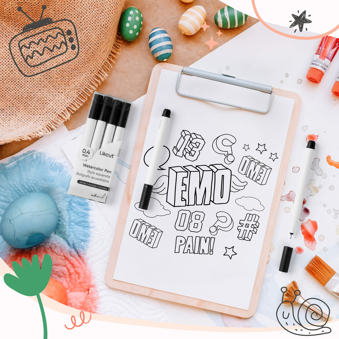 Fine Point Pens 0.4mm, Black Watercolor Ink Pens, Pens for Writing, Drawing, Coloring, Stickers Labeling - Likcut